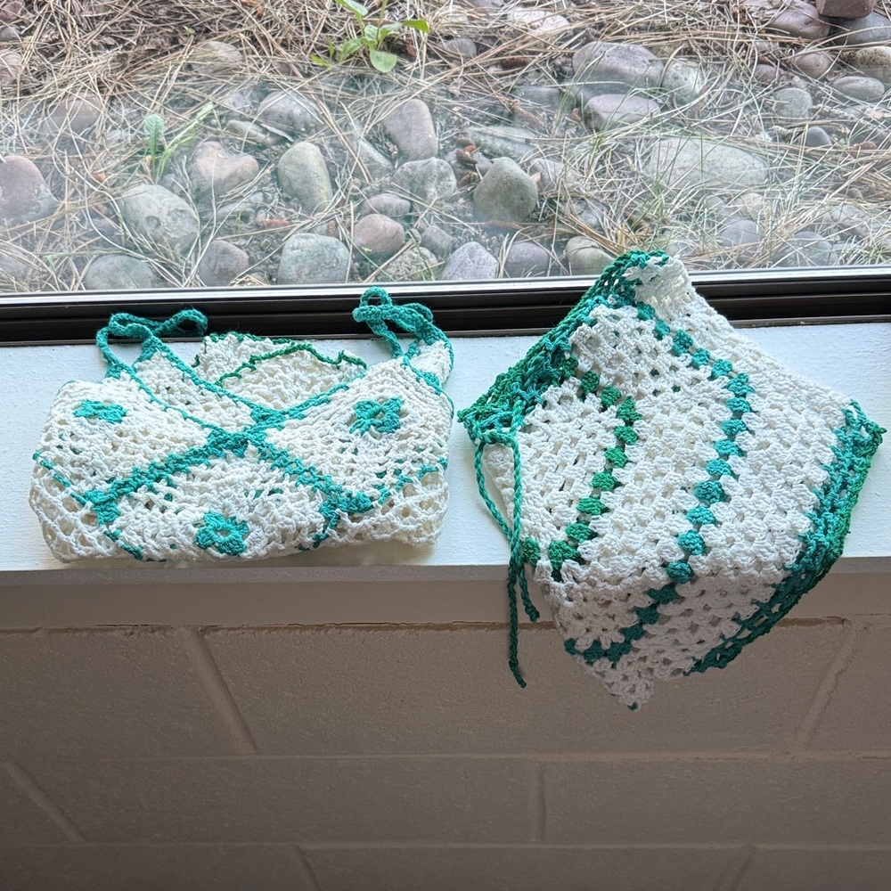 Crochet Tank Top and Shorts Set - Green and White